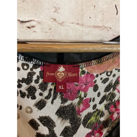 From The Heart Dress Womens XL Artsy Mixed Print Asymmetric Hem Flowy Glitter - Picture 3 of 16